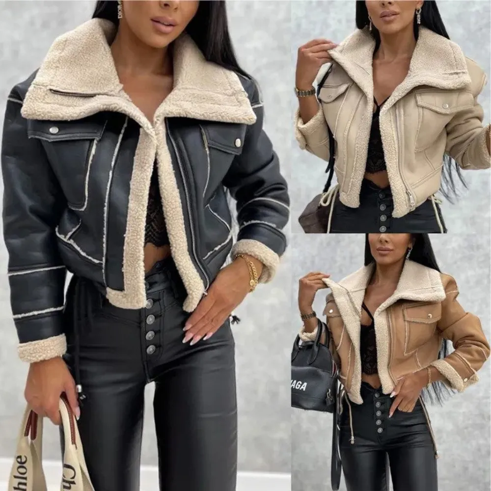 HeidiMode Kunstlederjacke | Kurze Damenjacke Mit Fleecefutter Für Herbst Und Winter